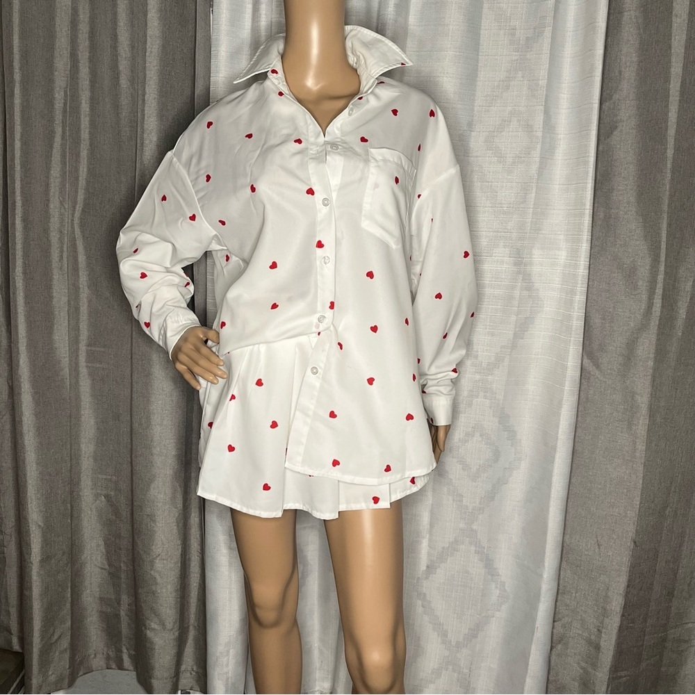 SHEIN Heart Print Shirt and Pleated Skort Set XS - Picture 3 of 15